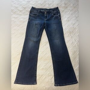 Y2K Wallflower Dark Blue Flare Jeans with Back Pocket Detail Size 11